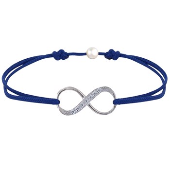 Bracelet Lien Argent 925 Infini et Strass - Bleu Navy