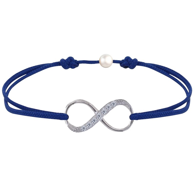 Bracelet Lien Argent 925 Infini et Strass - Bleu Navy