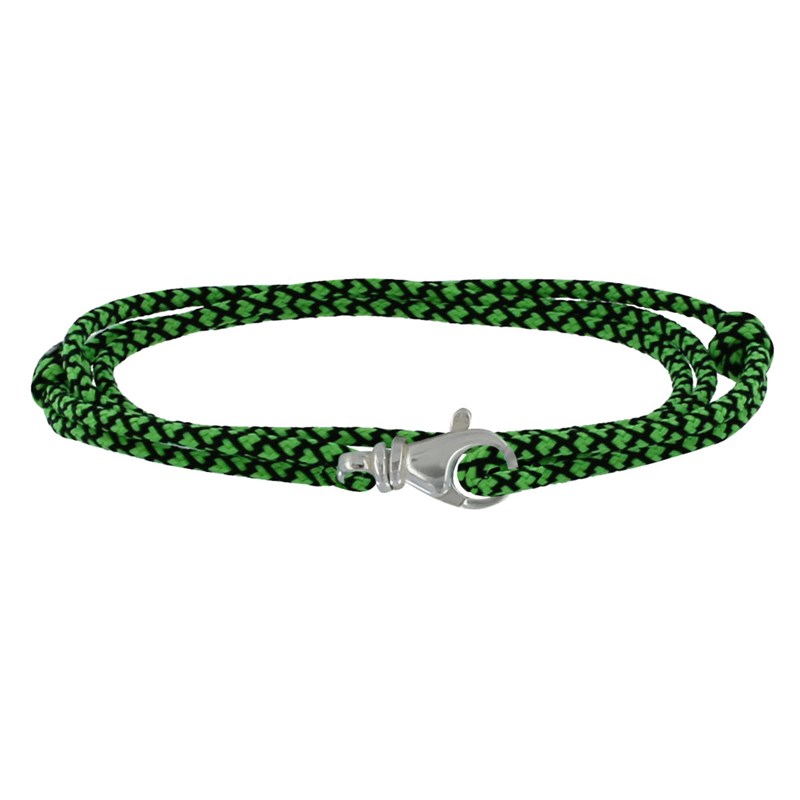 Bracelet Mixte Argent 925 Mousqueton Pivotant et Lien en Paracorde - Vert