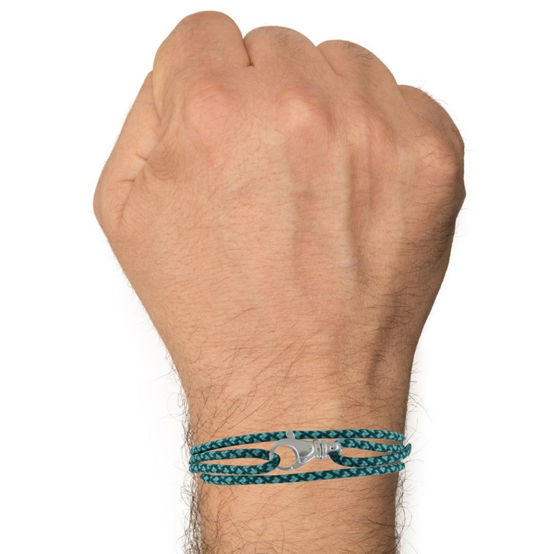 Bracelet Mixte Argent 925 Mousqueton Pivotant et Lien en Paracorde - Bleu Vert - vue 3
