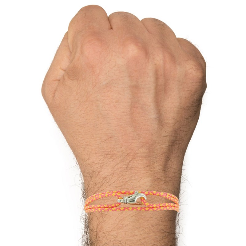 Bracelet Mixte Argent 925 Mousqueton Pivotant et Lien en Paracorde - Orange Fluo - vue 3