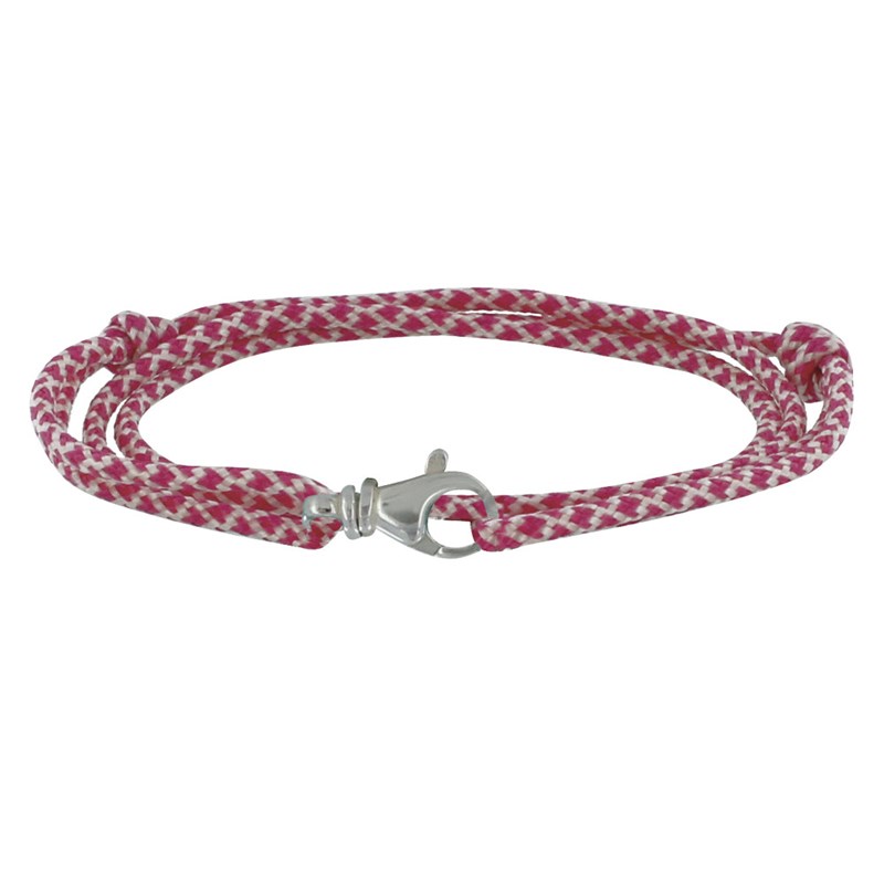 Bracelet Mixte Argent 925 Mousqueton Pivotant et Lien en Paracorde - Rose