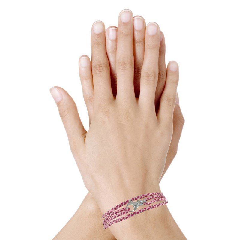 Bracelet Mixte Argent 925 Mousqueton Pivotant et Lien en Paracorde - Rose - vue 2