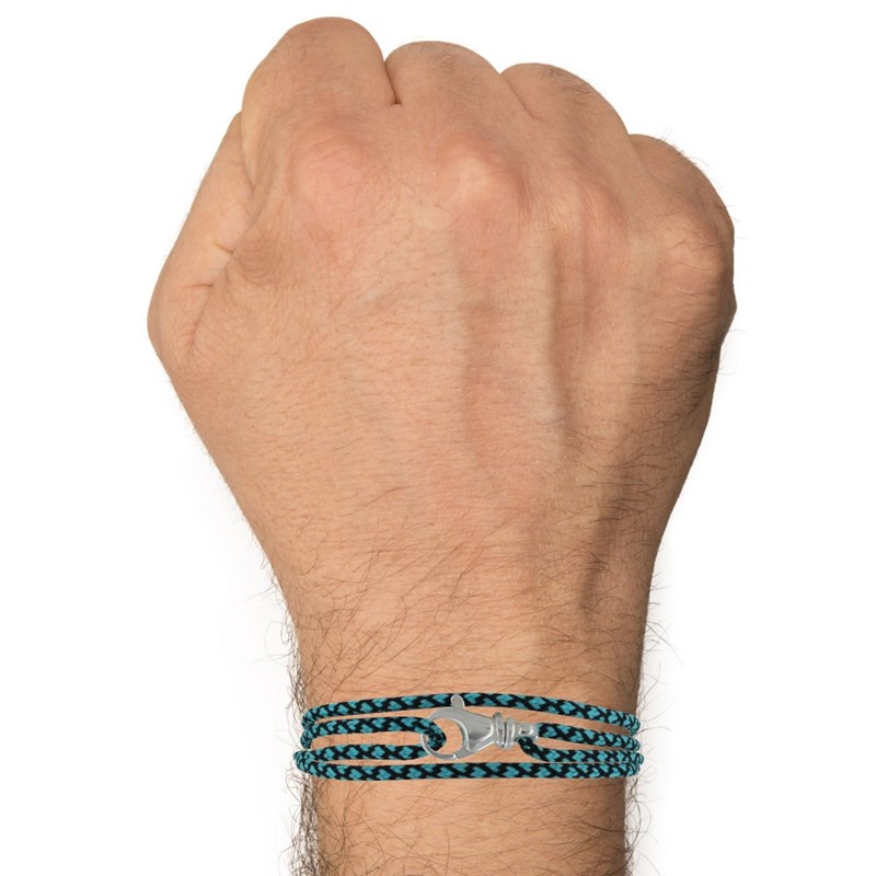 Bracelet Mixte Argent 925 Mousqueton Pivotant et Lien en Paracorde - Turquoise - vue 3