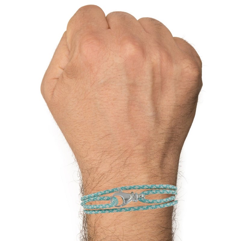 Bracelet Mixte Argent 925 Mousqueton Pivotant et Lien en Paracorde - Bleu ciel - vue 3