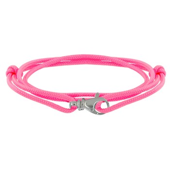 Bracelet Mixte Argent 925 Mousqueton Pivotant et Lien en Paracorde - Rose Fluo