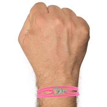 Bracelet Mixte Argent 925 Mousqueton Pivotant et Lien en Paracorde - Rose Fluo