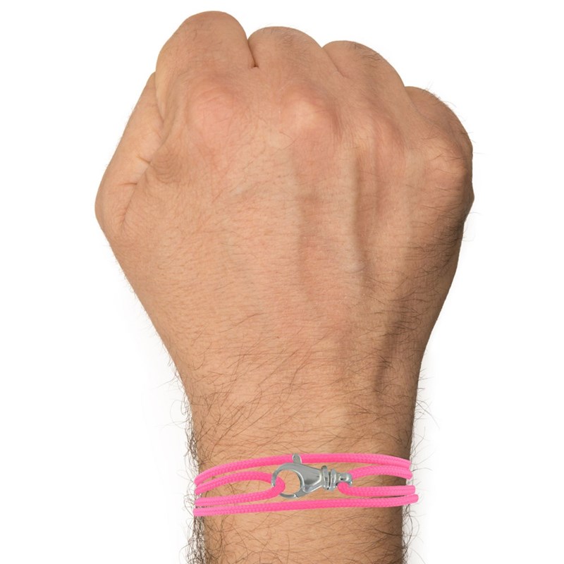 Bracelet Mixte Argent 925 Mousqueton Pivotant et Lien en Paracorde - Rose Fluo - vue 3
