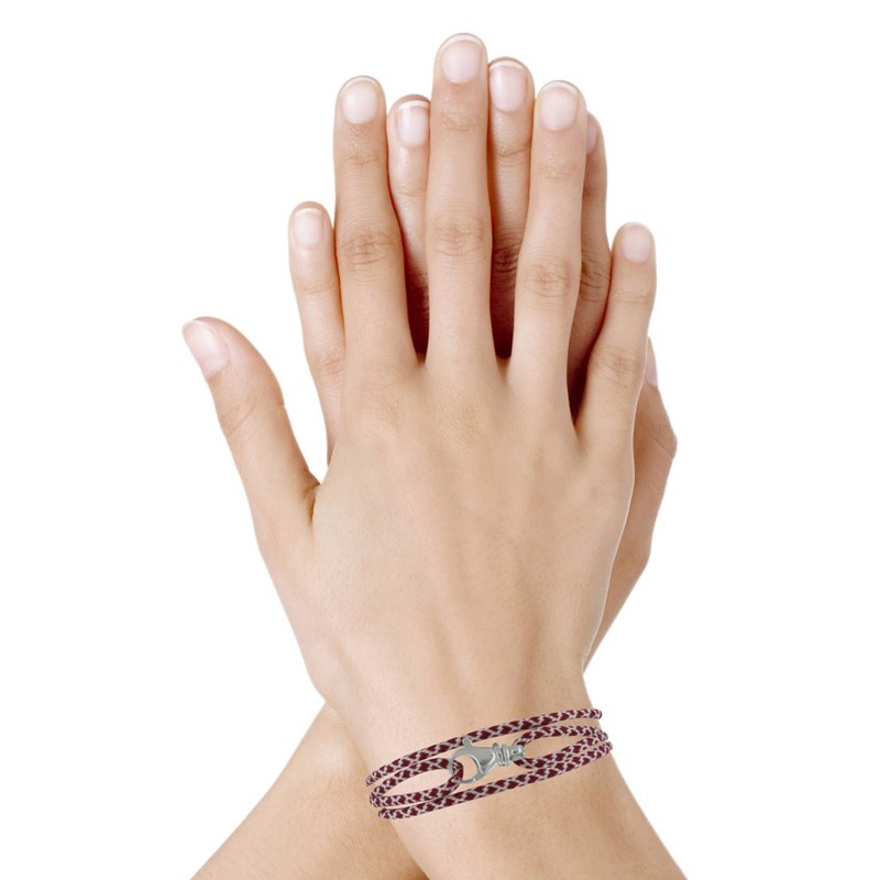 Bracelet Mixte Argent 925 Mousqueton Pivotant et Lien en Paracorde - Bordeaux - vue 2