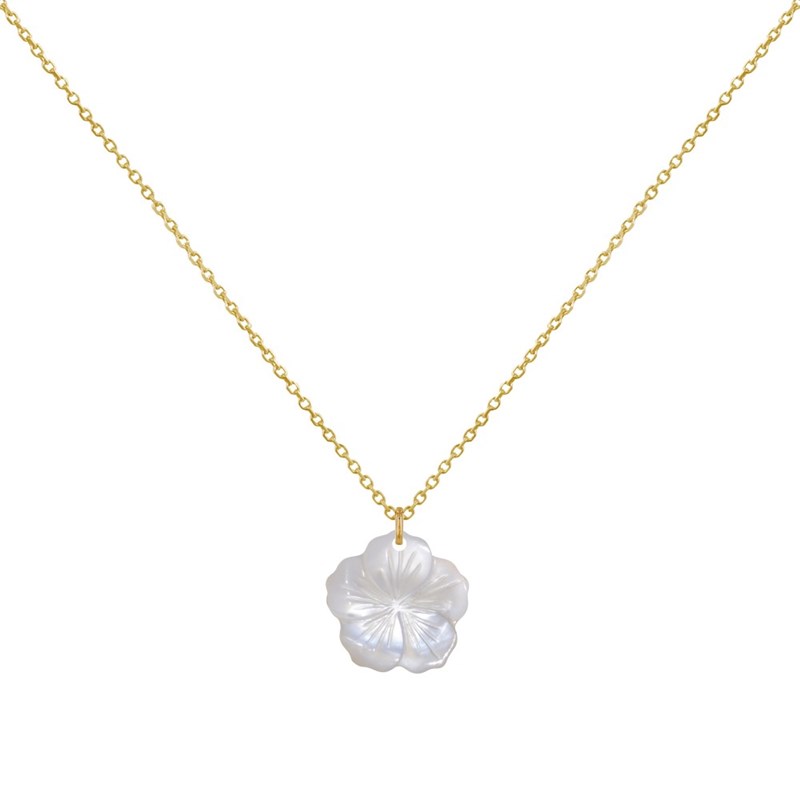 Collier Plaqué Or Fleur de Nacre Ivoire - taille 38 cm