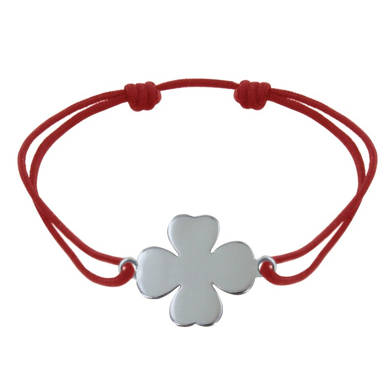 Bracelet Argent 925 Trèfle sur Lien - Rouge