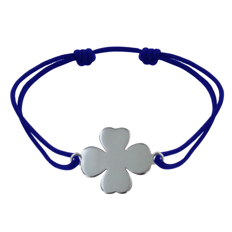 Bracelet Argent 925 Trèfle sur Lien - Bleu Navy