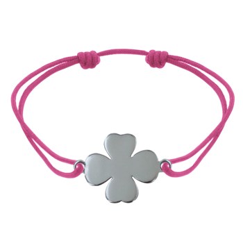 Bracelet Argent 925 Trèfle sur Lien - Fuchsia