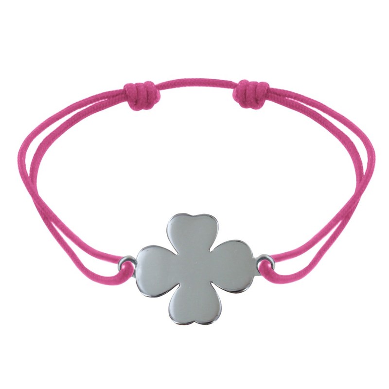 Bracelet Argent 925 Trèfle sur Lien - Fuchsia