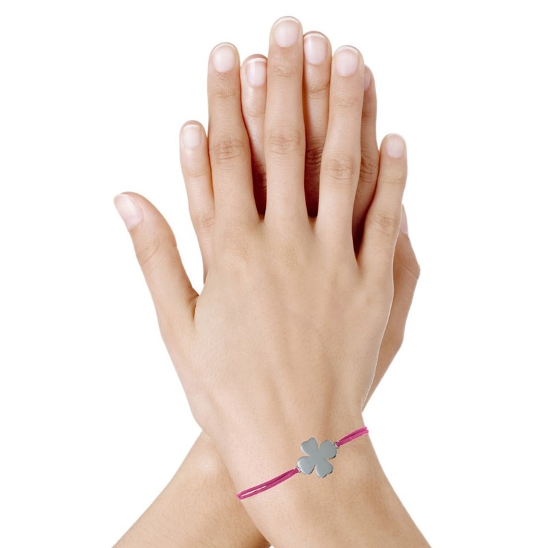 Bracelet Argent 925 Trèfle sur Lien - Fuchsia - vue 2