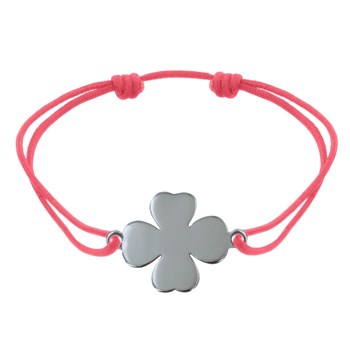Bracelet Argent 925 Trèfle sur Lien - Rouge Fluo