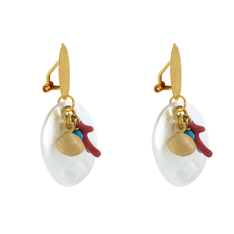 Boucles d'Oreilles Clips Laiton Doré Océan - vue 3