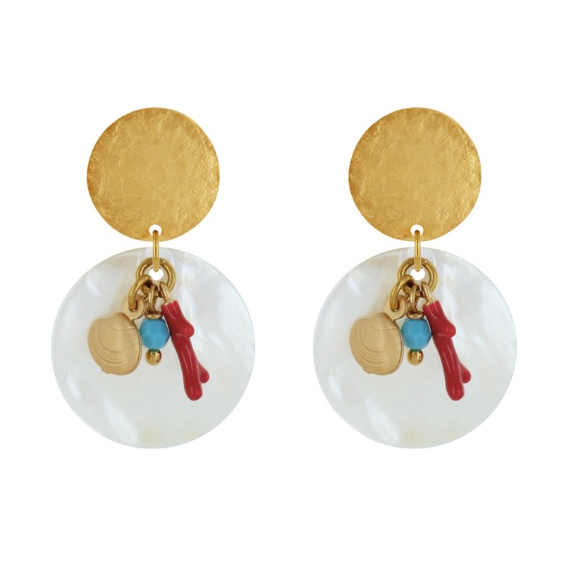Boucles d'Oreilles Clous Laiton Doré Océan - vue 2