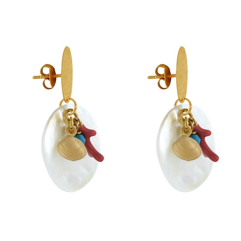 Boucles d'Oreilles Clous Laiton Doré Océan - vue 3