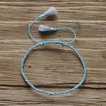 Bracelet Lien Tréssé Rond Bicolore Lurex et Une Perle Argent 925 - Turquoise
