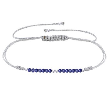 Bracelet Lien Lurex Perles de Lapis Lazuli Facettées Perles Argent 925