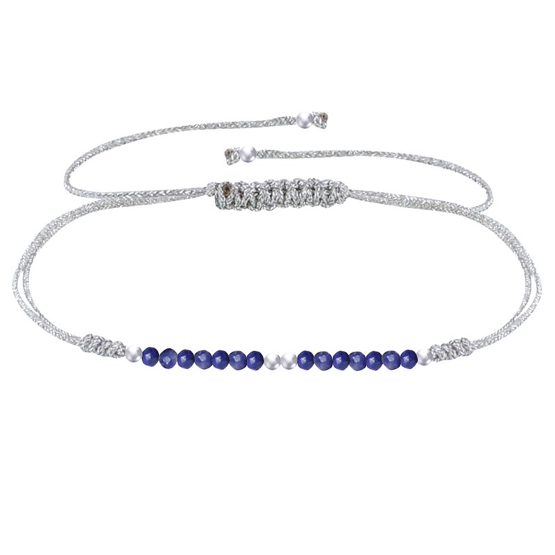 Bracelet Lien Lurex Perles de Lapis Lazuli Facettées Perles Argent 925