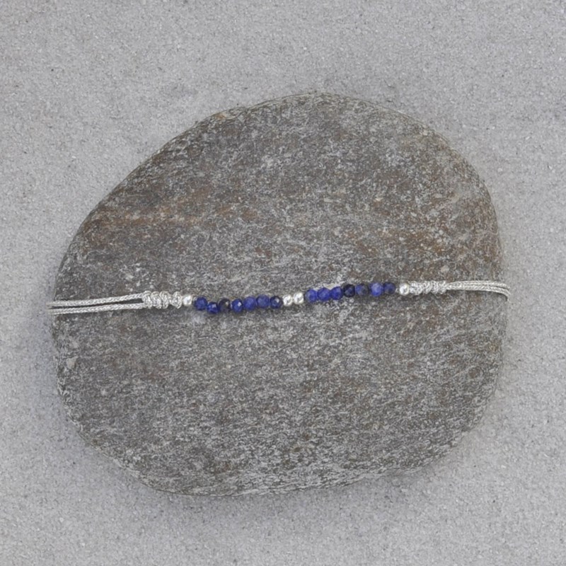 Bracelet Lien Lurex Perles de Lapis Lazuli Facettées Perles Argent 925 - vue 4
