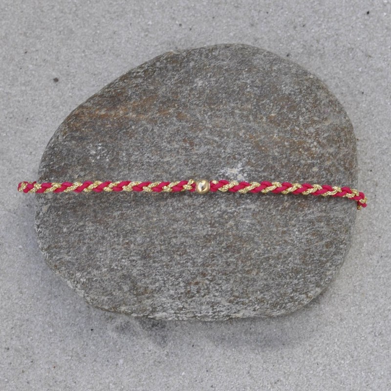 Bracelet Lien Tréssé Rond Bicolore Lurex Doré et Une Perle Or 14 Carats - Vert d'Eau - vue 3