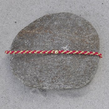 Bracelet Lien Tréssé Rond Bicolore Lurex Doré et Une Perle Or 14 Carats - Turquoise