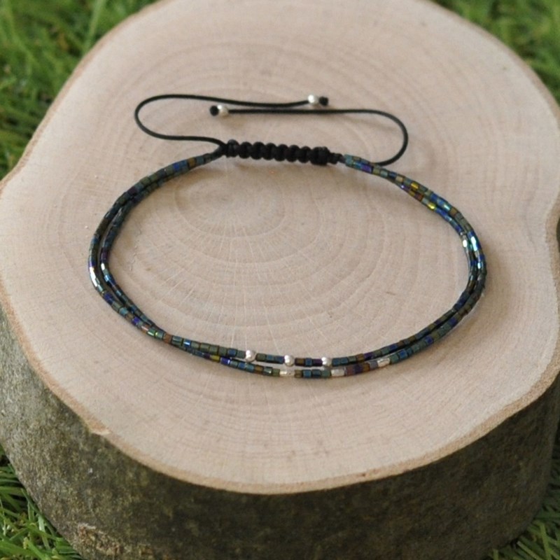 Bracelet Duo Lien Perles de Verre Multicolores Perles Argent 925 - vue 4
