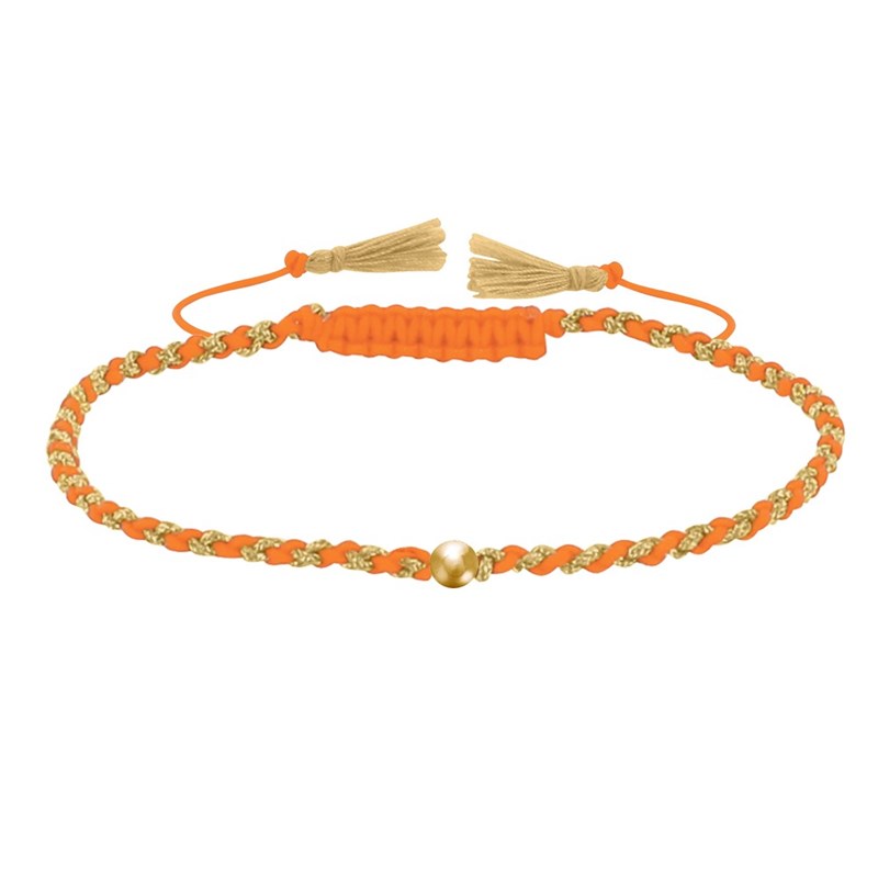 Bracelet Lien Tréssé Rond Bicolore Lurex Doré et Une Perle Or 14 Carats - Orange