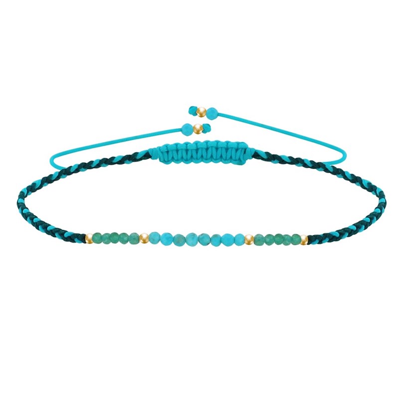 Bracelet Lien Tréssé Plat Perles en Or 9 carats Perles Facettées de Turquoise et d'Aventurine