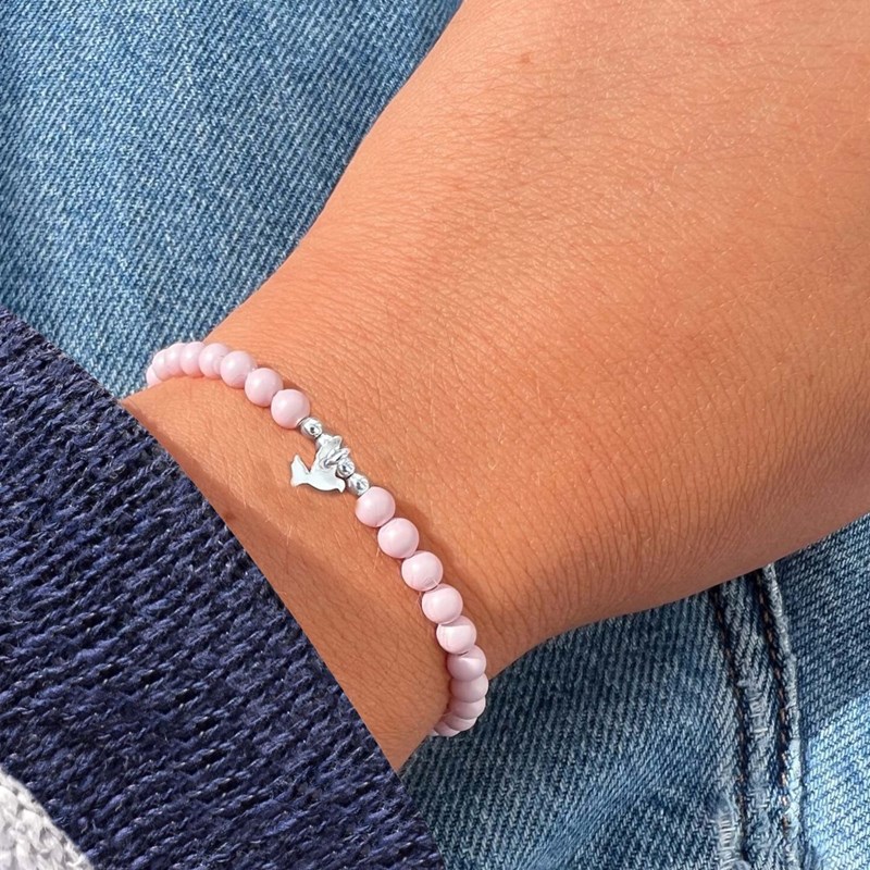 Bracelet Lien Colombe Argent 925 et Perles Rondes Nacrées - Rose - vue 3