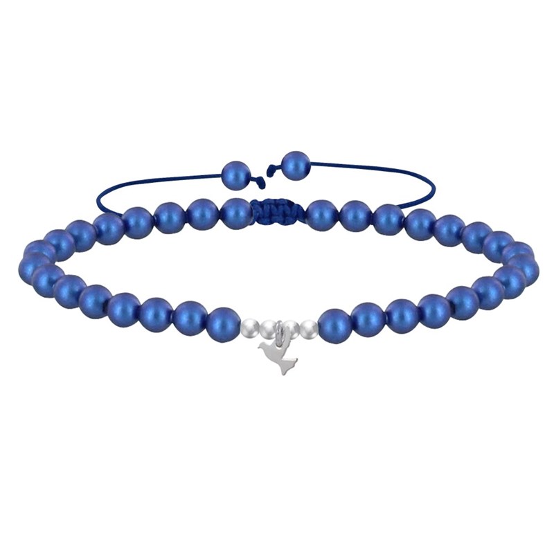 Bracelet Lien Colombe Argent 925 et Perles Rondes Nacrées - Bleu Navy