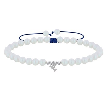 Bracelet Lien Colombe Argent 925 et Perles Rondes Nacrées - Blanc