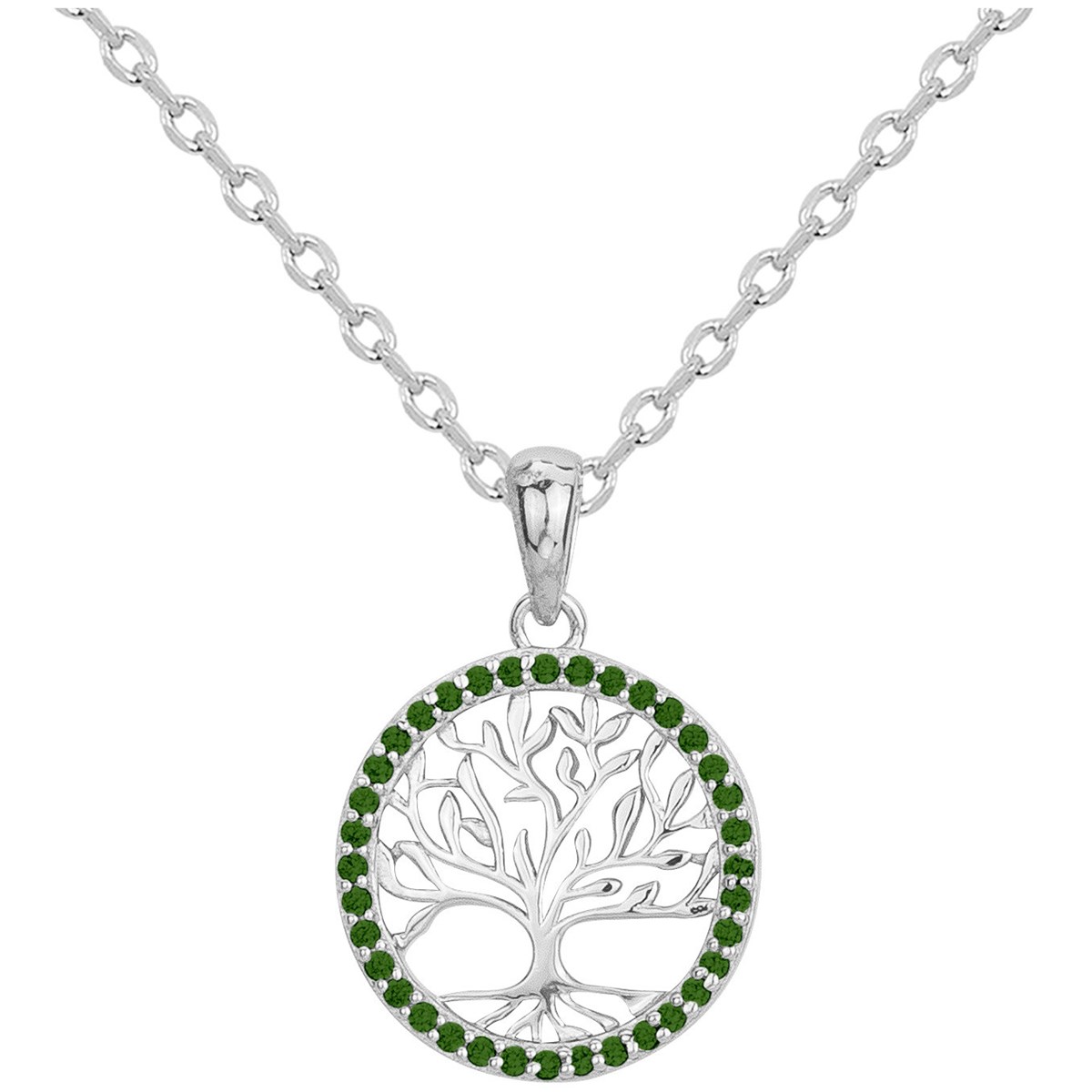 Collier en Argent avec oxyde de zirconium vert emeraude