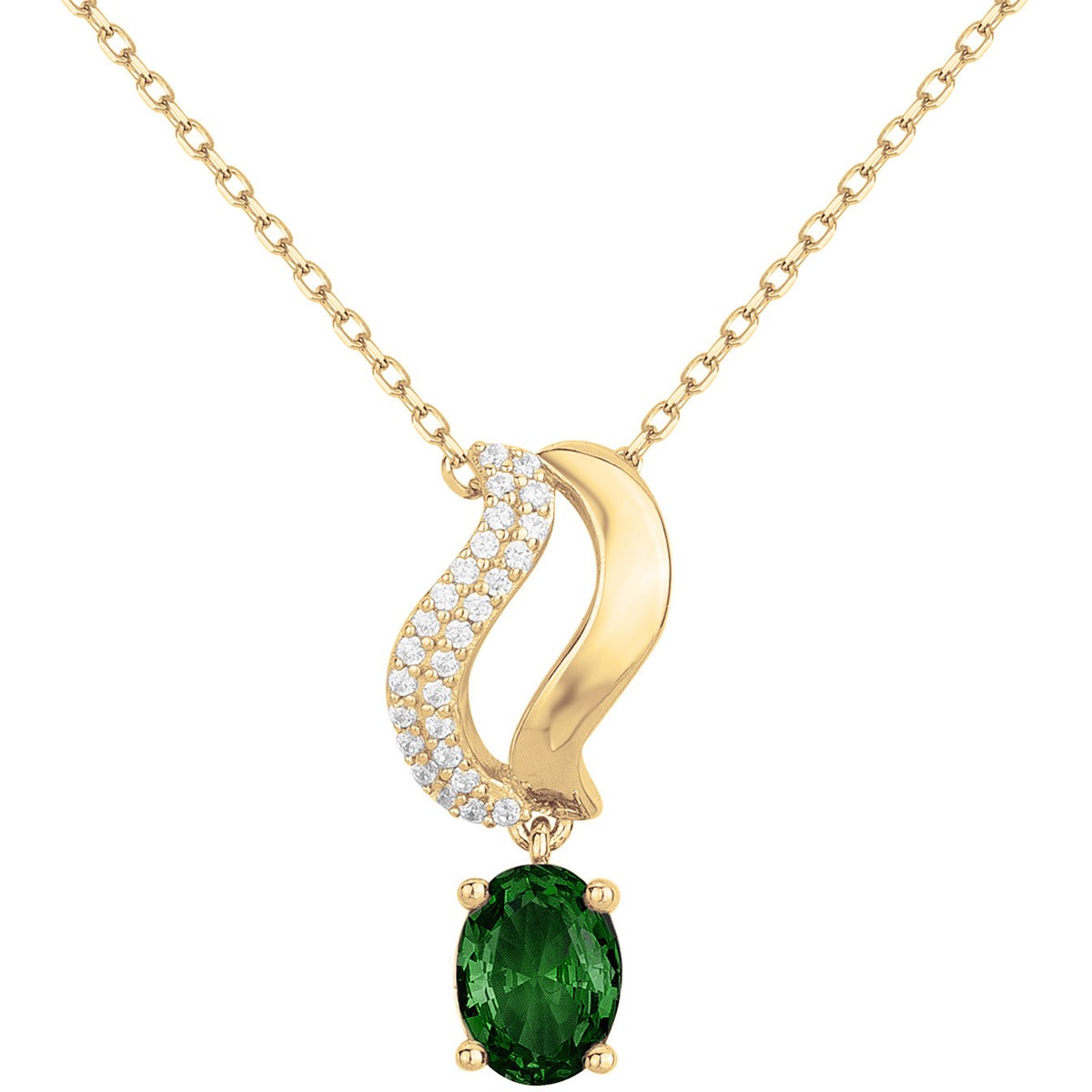 Collier Joséphine en Plaqué Or avec oxyde de zirconium vert emeraude
