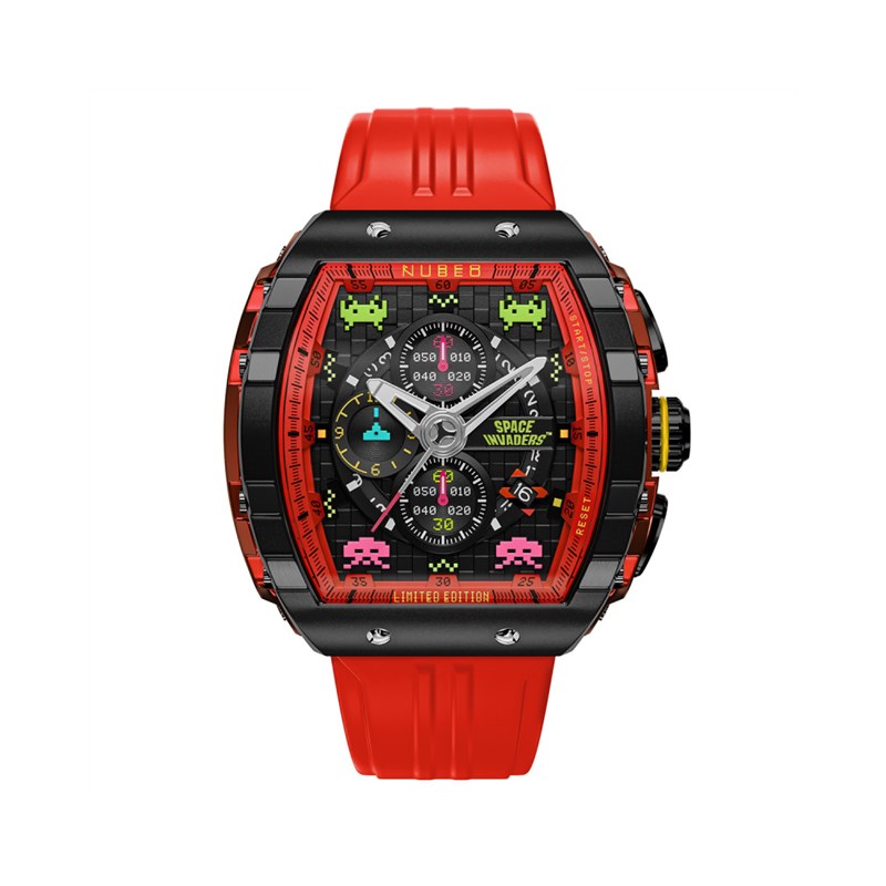 MAGELLAN CHRONOGRAPH SPACE INVADERS LIMITED EDITION - Montre homme - Mouvement japonais quartz chronograph - Bracelet rouge