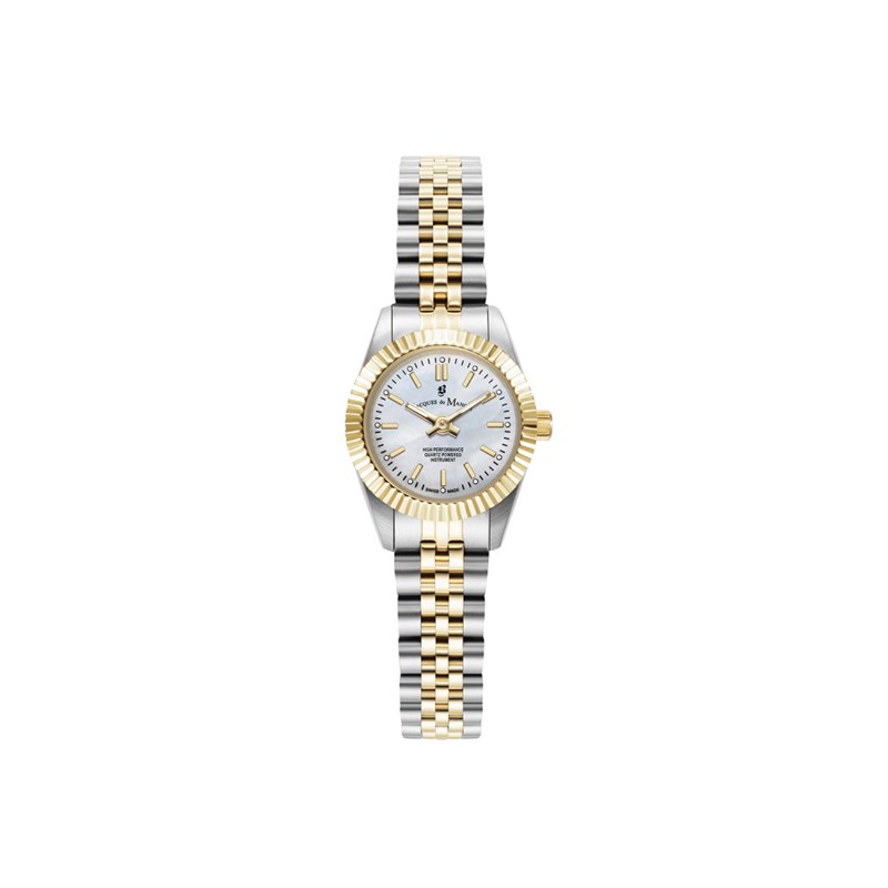 INSPIRATION 22MM - Montre femme - Mouvement quartz suisse 2 aiguilles - Boitier rond en acier inoxydable - Lunette cannelée - Bracelet doré argenté