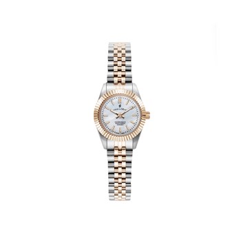 INSPIRATION 22MM - Montre femme - Mouvement quartz suisse 2 aiguilles - Boitier rond en acier inoxydable - Lunette cannelée - Bracelet doré rose argenté