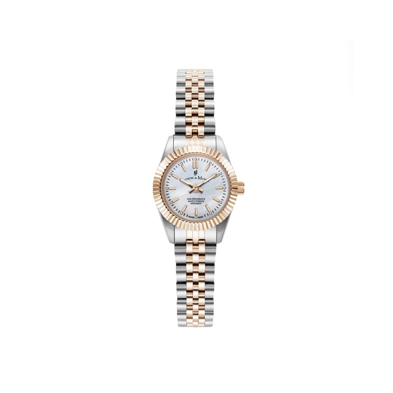 INSPIRATION 22MM - Montre femme - Mouvement quartz suisse 2 aiguilles - Boitier rond en acier inoxydable - Lunette cannelée - Bracelet doré rose argenté