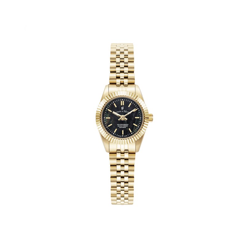INSPIRATION 22MM - Montre femme - Mouvement quartz suisse 2 aiguilles - Boitier rond en acier inoxydable - Lunette cannelée - Bracelet doré
