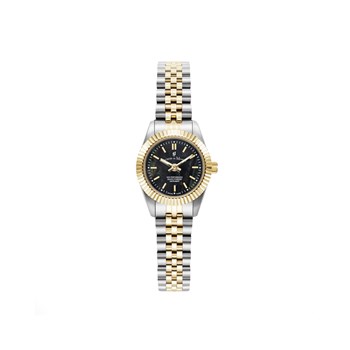 INSPIRATION 22MM - Montre femme - Mouvement quartz suisse 2 aiguilles - Boitier rond en acier inoxydable - Lunette cannelée - Bracelet argenté doré