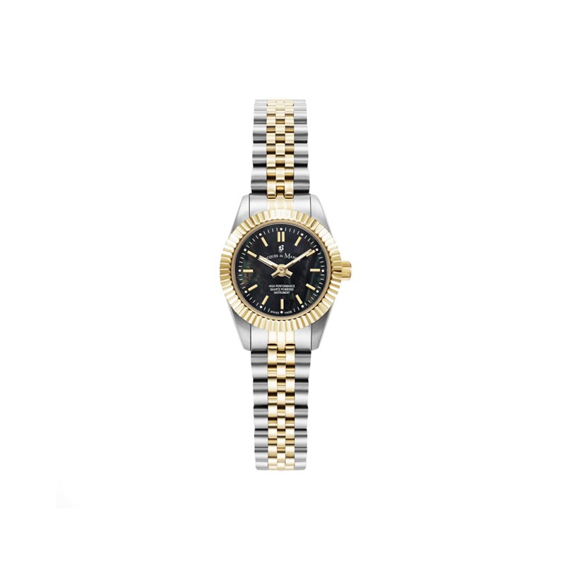 INSPIRATION 22MM - Montre femme - Mouvement quartz suisse 2 aiguilles - Boitier rond en acier inoxydable - Lunette cannelée - Bracelet argenté doré