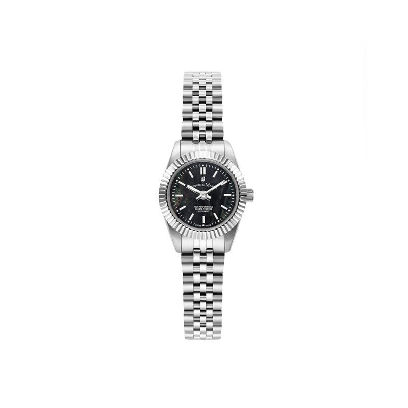 INSPIRATION 22MM - Montre femme - Mouvement quartz suisse 2 aiguilles - Boitier rond en acier inoxydable - Lunette cannelée - Bracelet argenté