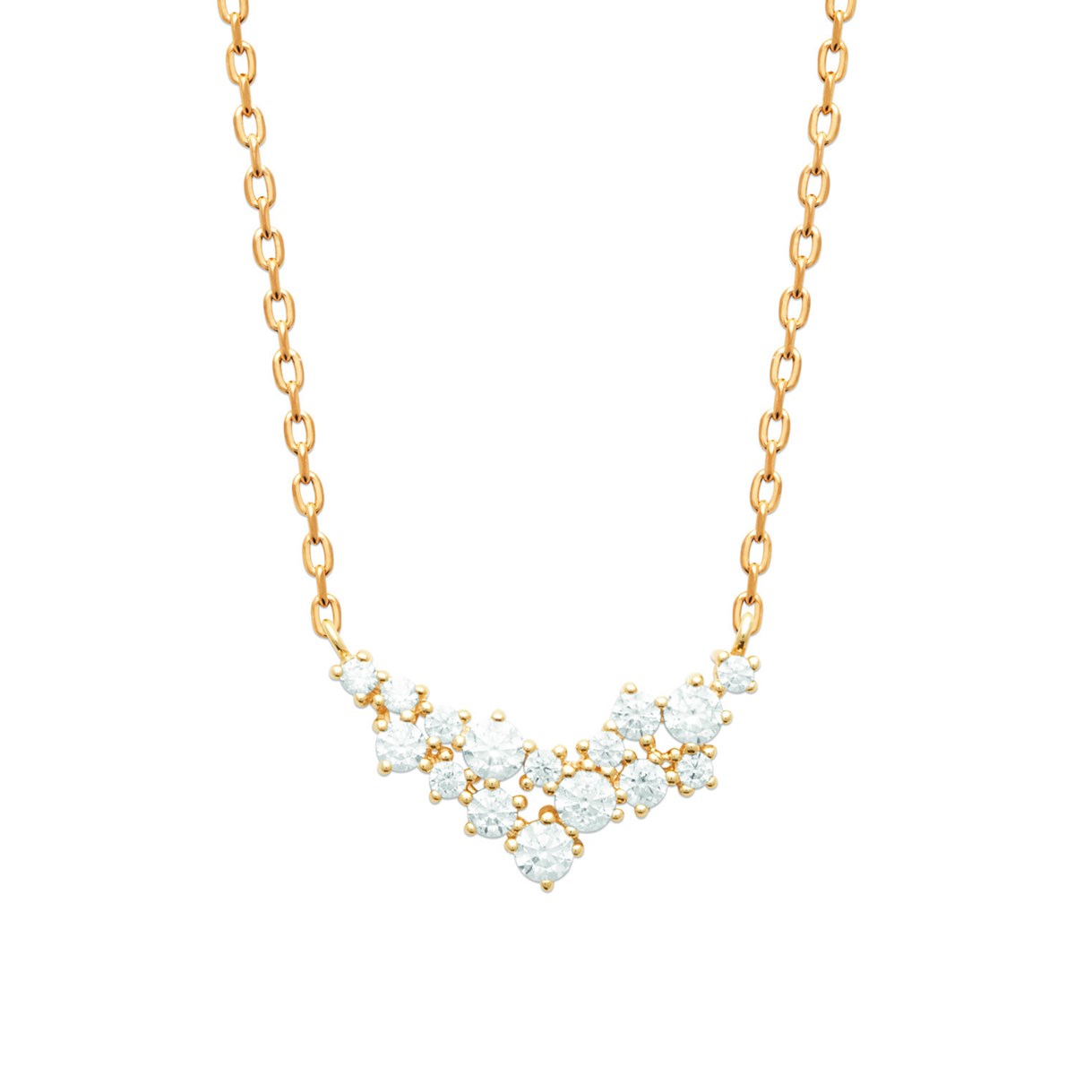 Collier Brillaxis plaqué or motif V en oxydes