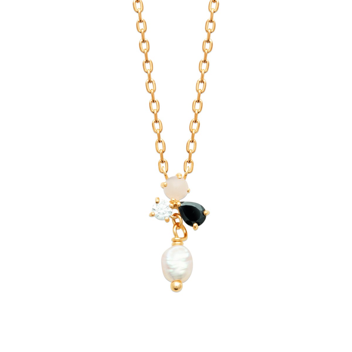 Collier Brillaxis plaqué or perle de culture oxydes