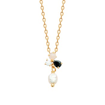 Collier Brillaxis plaqué or perle de culture oxydes