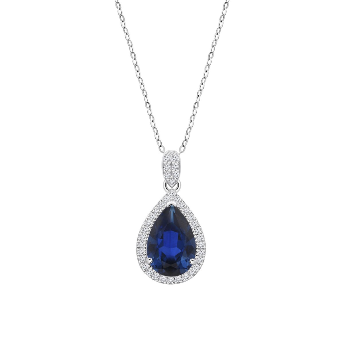 Collier Lotus Silver oxyde poire bleu