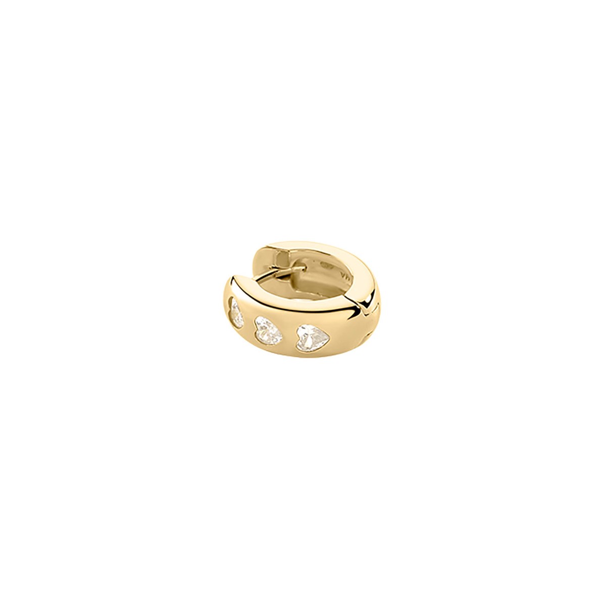 Piercing créole Agatha Emma dodue argent doré_x000D_
trois coeurs oxydes blancs